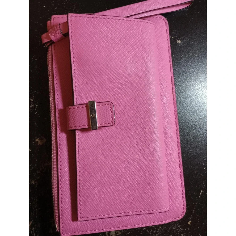 Kate Spade Wristlet Wallet‎ Womens Pink Saffiano Leather Zip ID Card Case Purse